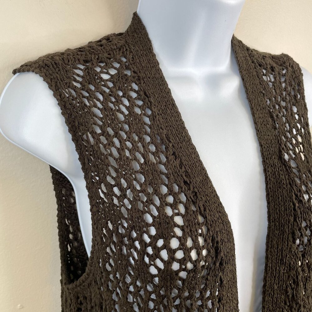 Chico's Women Crochet Forest Fairy Mid Length Vest Size S Topper Hippie 70s Y2K - Picture 5 of 11